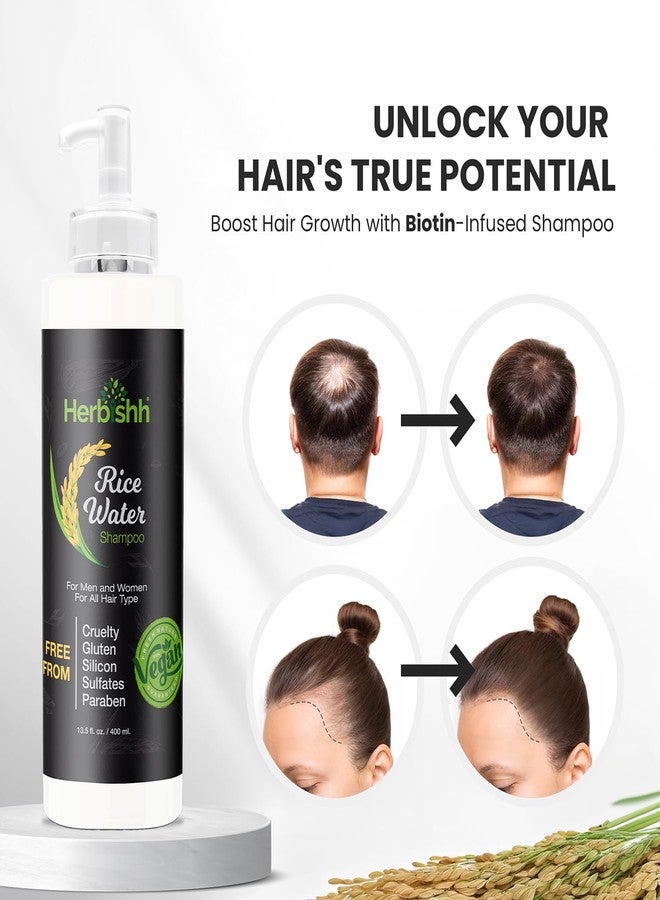 Herbishh Rice Water Hair Growth Shampoo - 400ml with Power of Castor Oil, Argan & Coconut Oil & Biotin | All Hair Type | Hair regrowth for Thinning Hair, Moisturizing & Volumizing | Silicone Free - Image 3