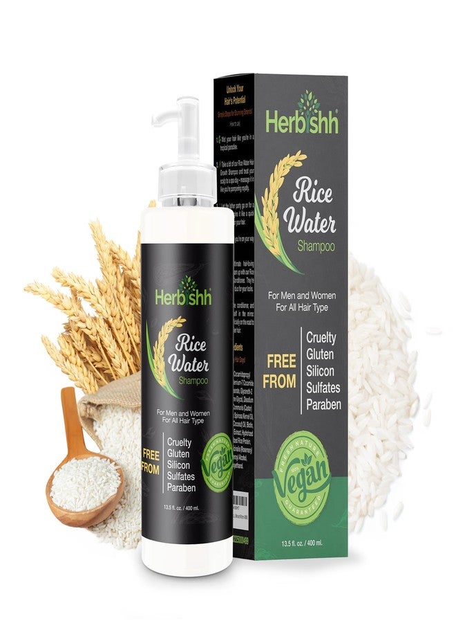Herbishh Rice Water Hair Growth Shampoo - 400ml with Power of Castor Oil, Argan & Coconut Oil & Biotin | All Hair Type | Hair regrowth for Thinning Hair, Moisturizing & Volumizing | Silicone Free - Image 1