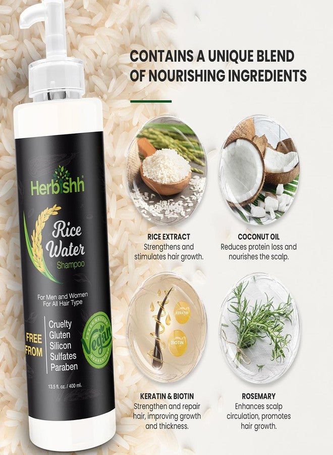 Herbishh Rice Water Hair Growth Shampoo - 400ml with Power of Castor Oil, Argan & Coconut Oil & Biotin | All Hair Type | Hair regrowth for Thinning Hair, Moisturizing & Volumizing | Silicone Free - Image 2