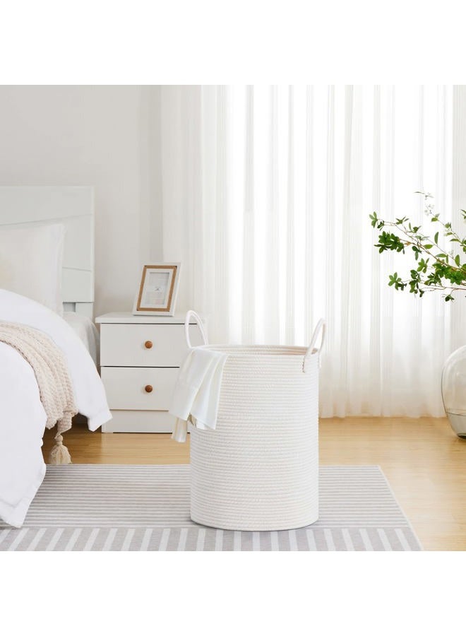 VIPOSCO Large Laundry Hamper, Tall Woven Rope Storage Basket for Blanket, Toys, Dirty Clothes in Living Room, Bathroom, Bedroom - 58L White - Image 4