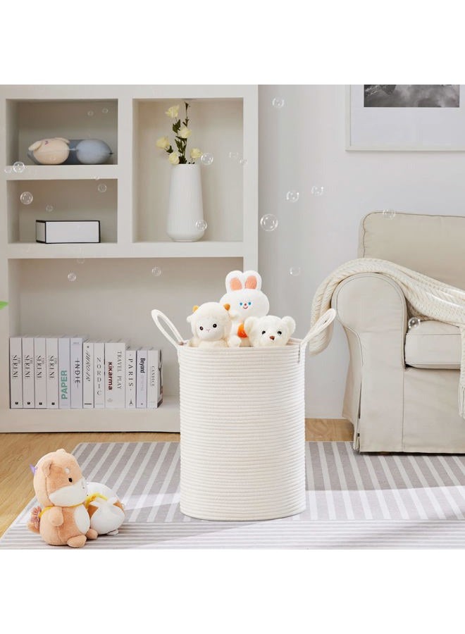 VIPOSCO Large Laundry Hamper, Tall Woven Rope Storage Basket for Blanket, Toys, Dirty Clothes in Living Room, Bathroom, Bedroom - 58L White - Image 2