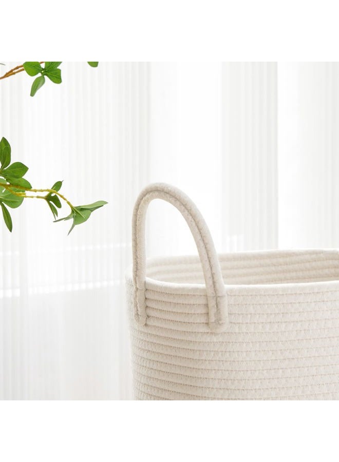 VIPOSCO Large Laundry Hamper, Tall Woven Rope Storage Basket for Blanket, Toys, Dirty Clothes in Living Room, Bathroom, Bedroom - 58L White - Image 3