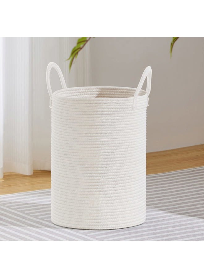 VIPOSCO Large Laundry Hamper, Tall Woven Rope Storage Basket for Blanket, Toys, Dirty Clothes in Living Room, Bathroom, Bedroom - 58L White - Image 1
