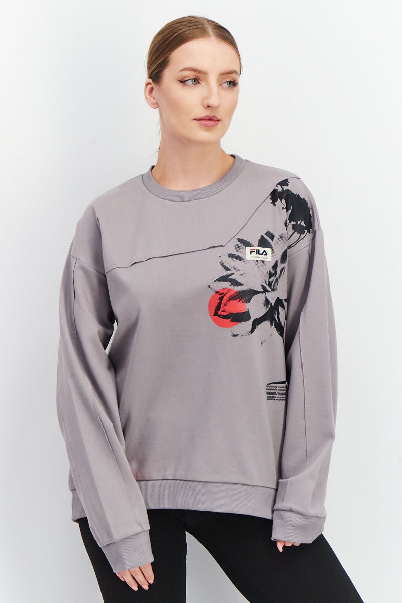 FILA Women Oversized Fit Long Sleeve Tekija Sweatshirt, Gull - Image 1