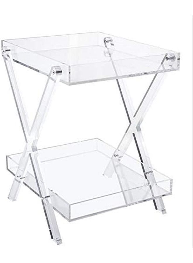 LAMSIT IBDAA Acrylic Rectangular Tray Table with 2-Tier Storage, Clear, Modern, 50x40x7 cm, Height 60 cm - Image 1