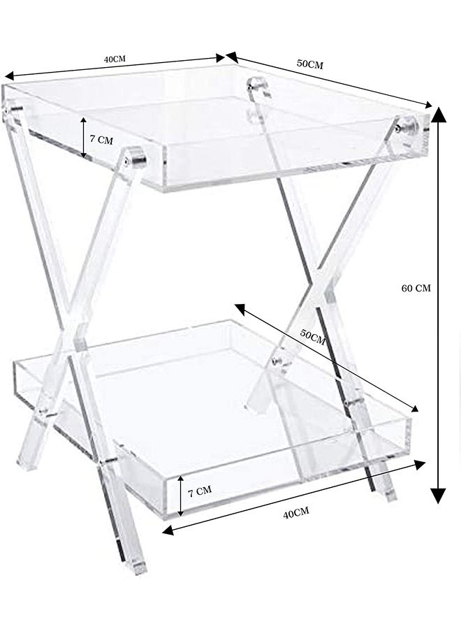 LAMSIT IBDAA Acrylic Rectangular Tray Table with 2-Tier Storage, Clear, Modern, 50x40x7 cm, Height 60 cm - Image 2