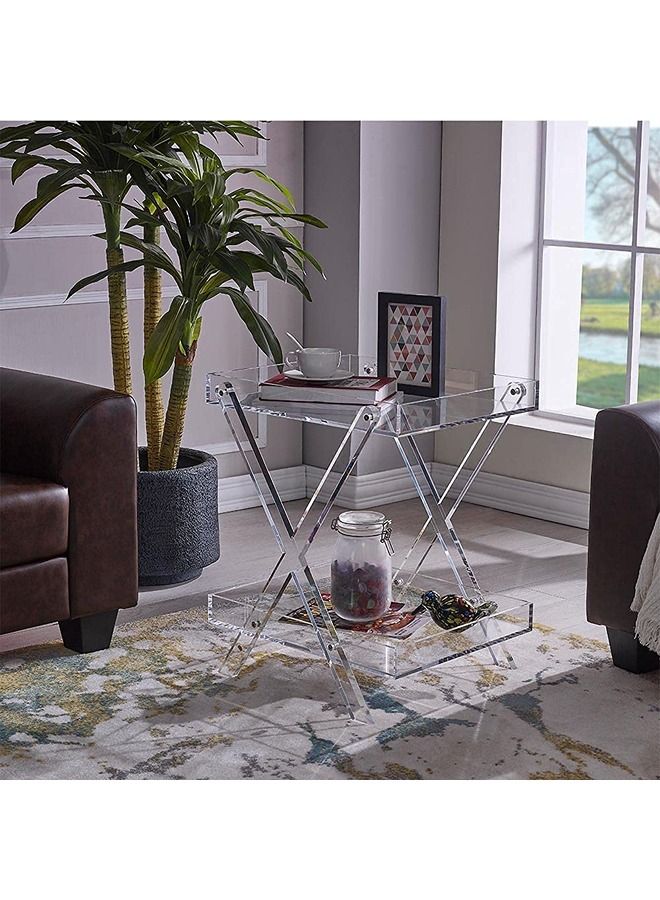 LAMSIT IBDAA Acrylic Rectangular Tray Table with 2-Tier Storage, Clear, Modern, 50x40x7 cm, Height 60 cm - Image 3