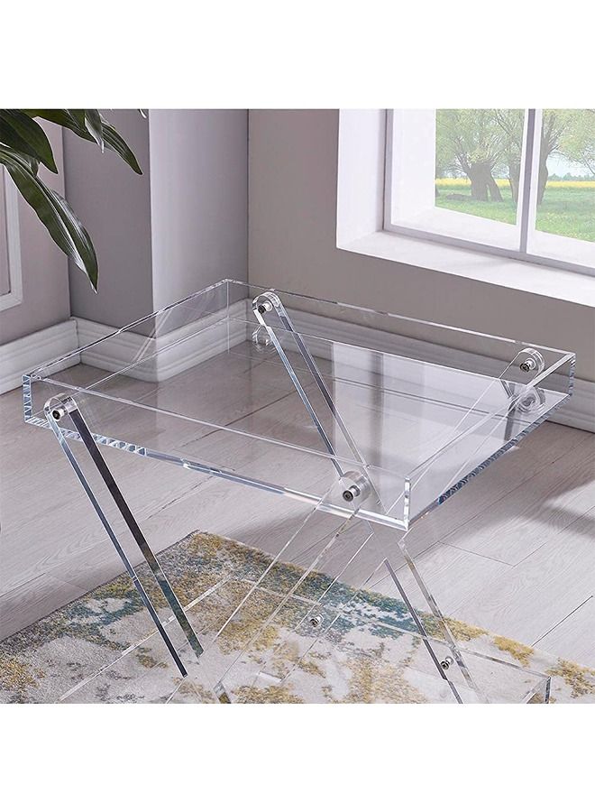 LAMSIT IBDAA Acrylic Rectangular Tray Table with 2-Tier Storage, Clear, Modern, 50x40x7 cm, Height 60 cm - Image 4