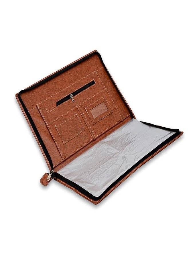 COI Professional Executive PU Leather Business Resume Portfolio Padfolio Organizer with iPad mini or Tablet Sleeve Holder, Zipper, Paper Pad, Card Holders, Pen Holder, Document Folder - Brown - Image 3