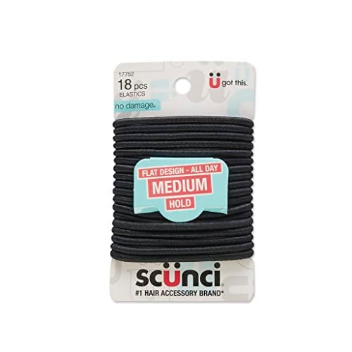 Scunci Satin Smooth No-Damage Hair Elastics, All-day Medium Hold, Black, 18-Pieces (1-Pack) - Image 4