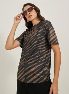 Animal Print Round Neck Short Sleeves T-Shirt