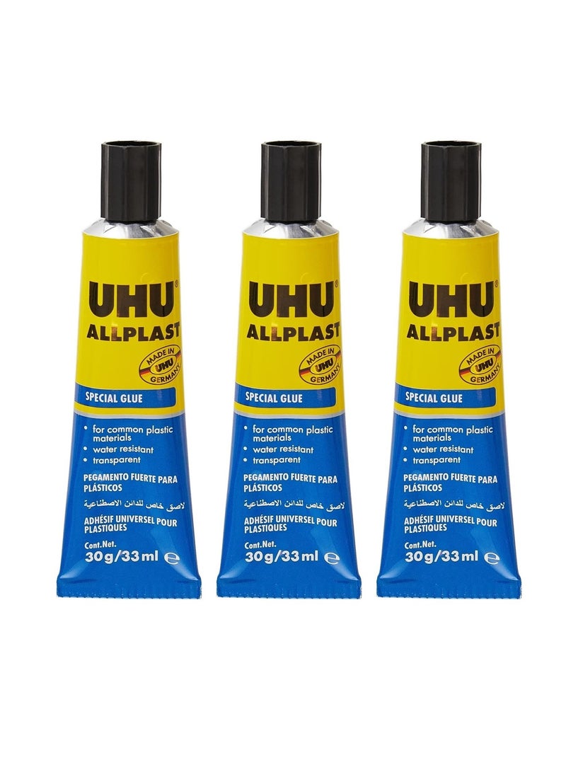 UHU 3-Piece All Plastic Special Glue 33ml Per Tube  - Image 1