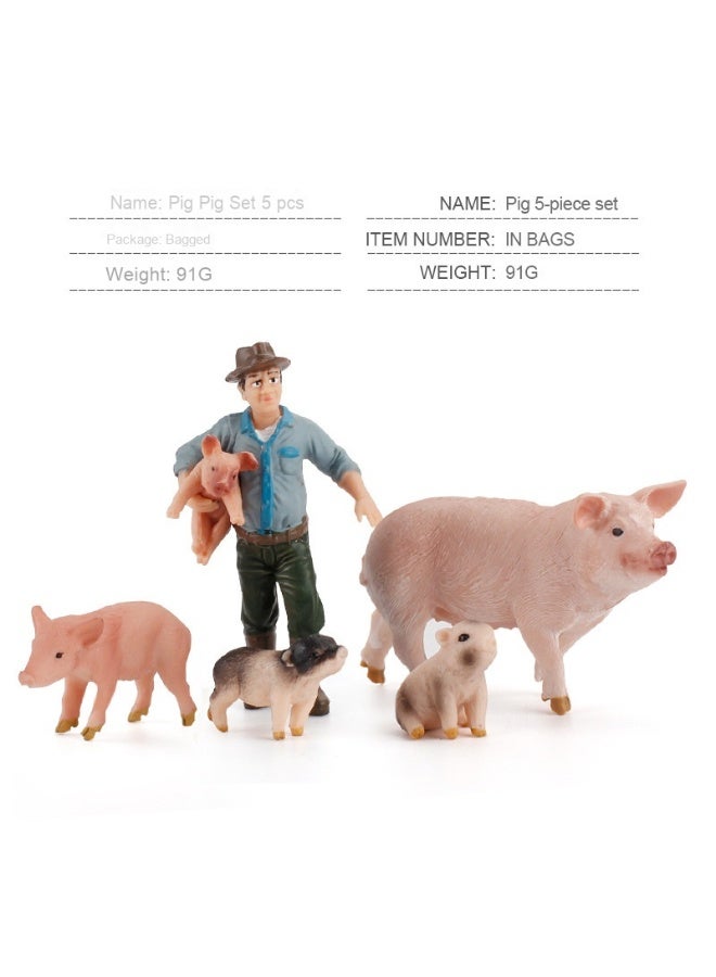 نيبمينينت نموذج حيوانات مزرعة واقعي مع دمى خنازير وموظفين - مجموعة ألعاب للزراعة