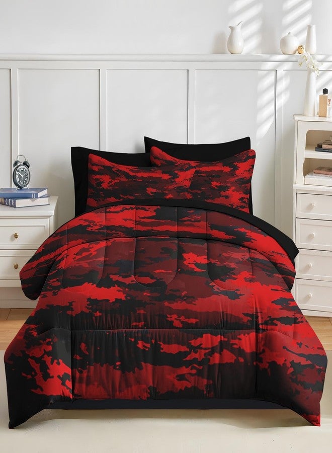 Nesker 7 Pcs Comforter Set Full Size, Red Black Camouflage Military Bedding Set for Kids and Adults, Camo Army Wood Bed Sheet Sets with Fitted Sheet 2 Pillowcases & 2 Shams - Image 3