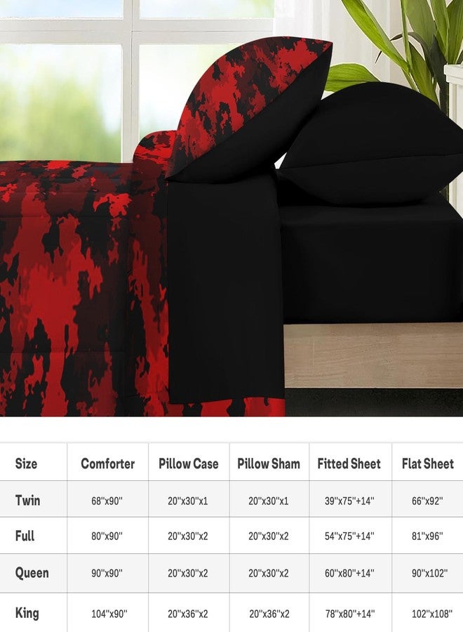Nesker 7 Pcs Comforter Set Full Size, Red Black Camouflage Military Bedding Set for Kids and Adults, Camo Army Wood Bed Sheet Sets with Fitted Sheet 2 Pillowcases & 2 Shams - Image 5