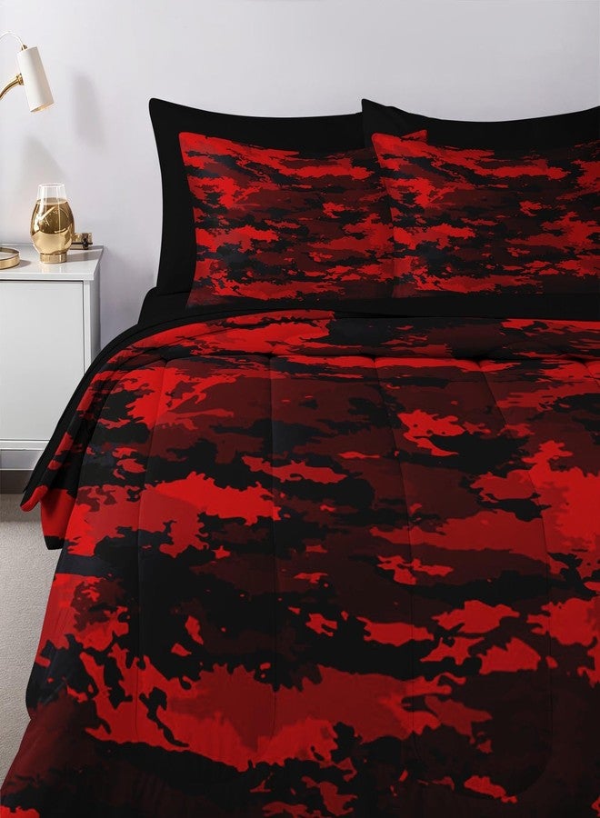 Nesker 7 Pcs Comforter Set Full Size, Red Black Camouflage Military Bedding Set for Kids and Adults, Camo Army Wood Bed Sheet Sets with Fitted Sheet 2 Pillowcases & 2 Shams - Image 2