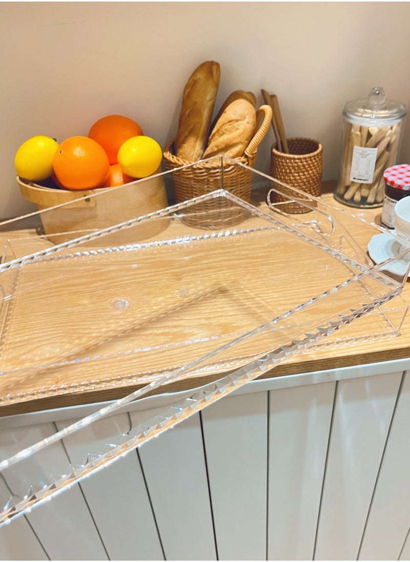 Laseta Clear Acrylic Tray  Set of 2, Decorative Serving Tray for Coffee Table, Tea, 18.5"*12"*2.3"  - Image 4