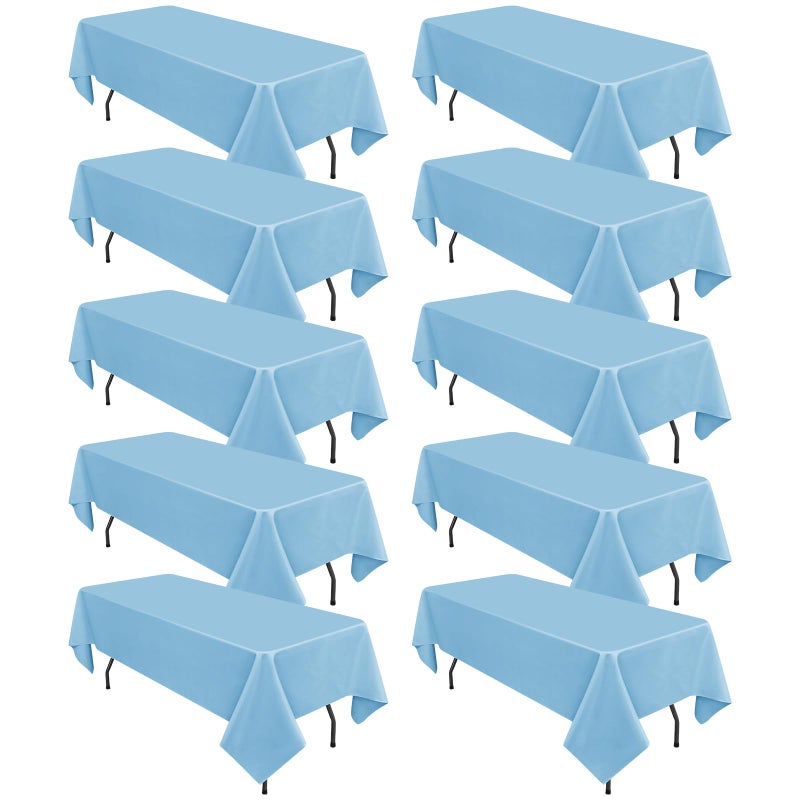 REWOMC 10 Pack Light Blue Round Tablecloths 90 Inch, Circle Bulk Washable Linen Polyester Tablecloth, Table Cloth Cover for Wedding Buffet Party Banquet Reception Restaurant and Camping - Image 1