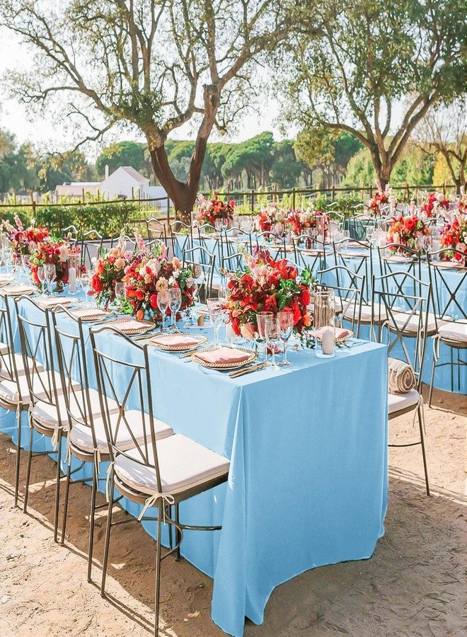 REWOMC 10 Pack Light Blue Round Tablecloths 90 Inch, Circle Bulk Washable Linen Polyester Tablecloth, Table Cloth Cover for Wedding Buffet Party Banquet Reception Restaurant and Camping - Image 3