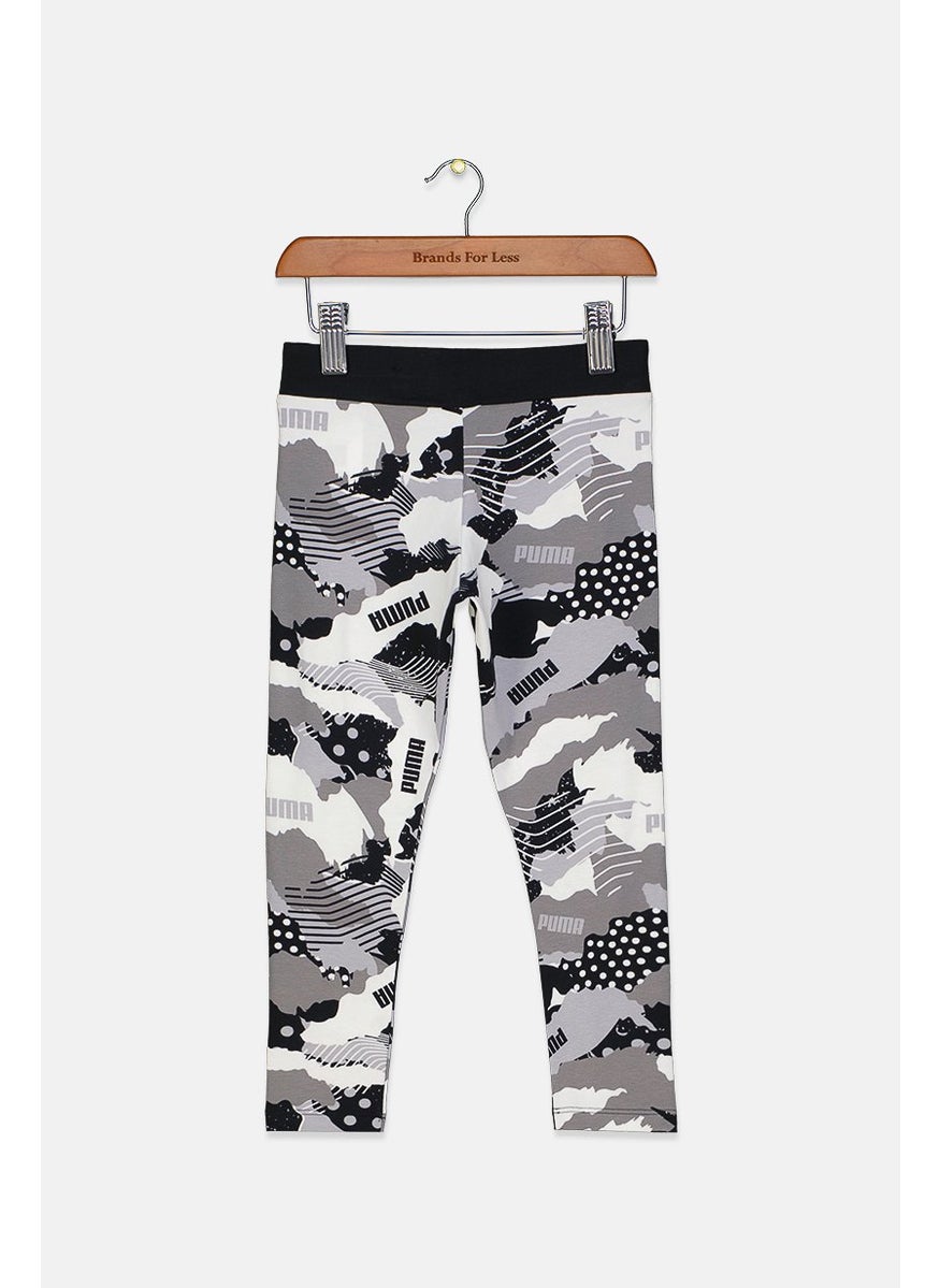 PUMA Kid Girls Sportswear Fit Alpha Allover Print Leggings, Black  - Image 2
