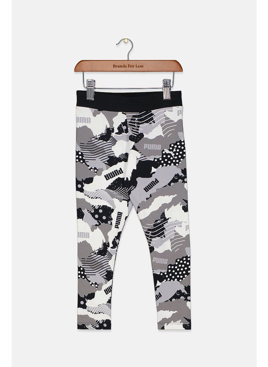 PUMA Kid Girls Sportswear Fit Alpha Allover Print Leggings, Black  - Image 1