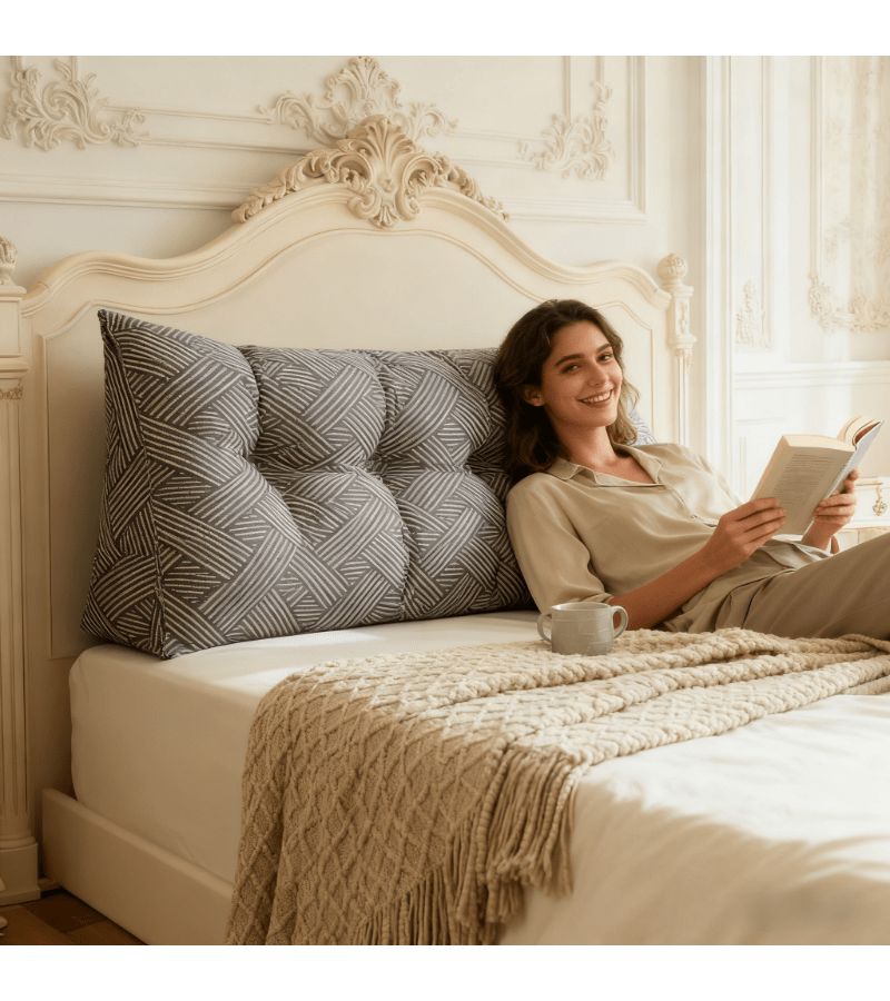 Light Blue Glaze Triangular Cushion Premium Lumbar Support Pillow 39 37 Inch Large Size Detachable Button Design With Side Pocket For All Seasons - Image 1