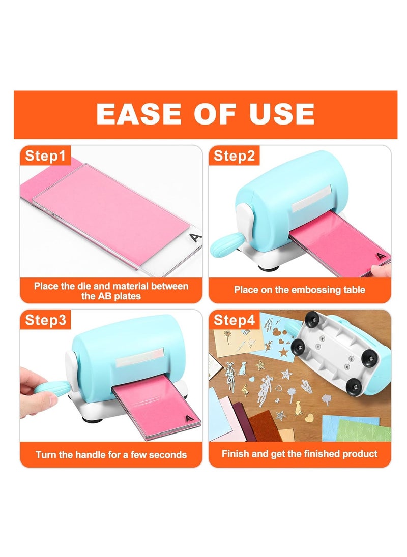 null - Die Cutting Embossing Machine, Hand Crank Embossing Machine, Manual Mini Die Cutting Machine, Card Making Scrapbooking Machine, Paper DIY Crafts, Including 1 Set of AB Board (Blue) - Image 1