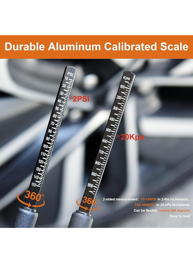 KASTWAVE Heavy Duty Tire Pressure Gauge, Straight-On Dual Head Air Pressure Gauge, 10-150Psi 100-1000Kpa Tire Air Gauge, Non-Slip Handle And Extended Tube For Semi Truck Car Rv Van（2 Pack） - Image 2