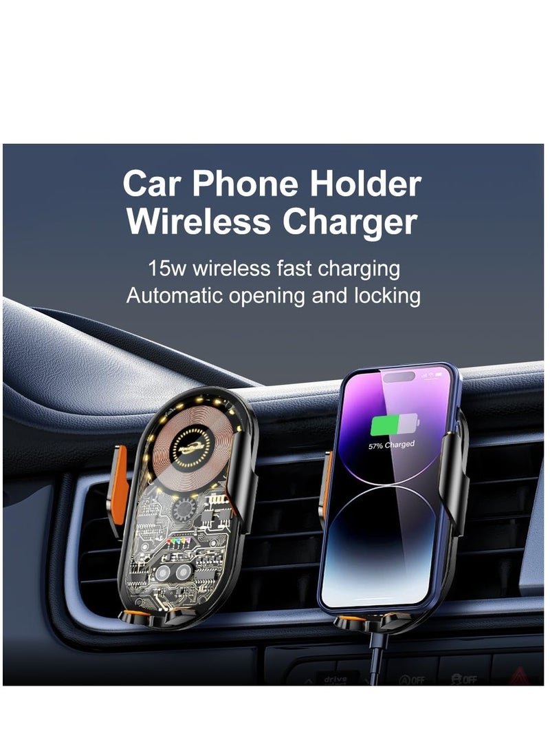 SOLARAE Car Phone Mount, Car Phone Mount Wireless Charger, Wireless Car Charger, Qi 15W Fast Charging Auto Clamp Mount Air Vent Phone Mount Compatible with All 4.7-7.2 Inch Devices - Image 2