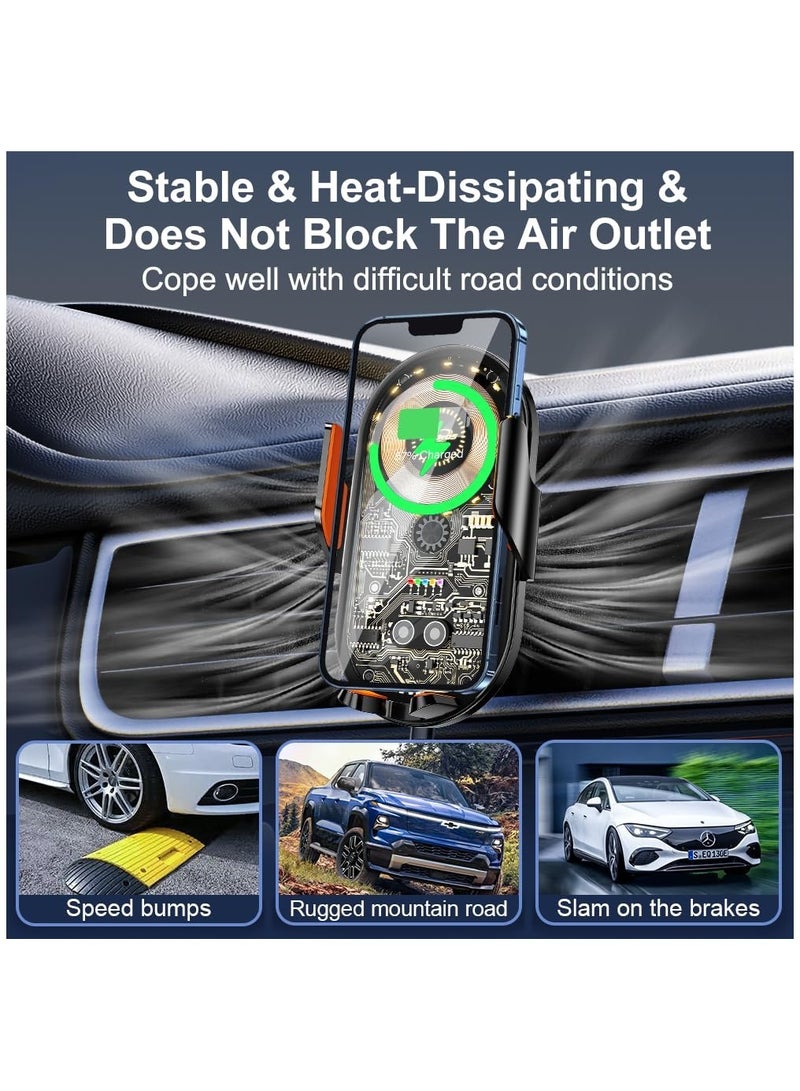 SOLARAE Car Phone Mount, Car Phone Mount Wireless Charger, Wireless Car Charger, Qi 15W Fast Charging Auto Clamp Mount Air Vent Phone Mount Compatible with All 4.7-7.2 Inch Devices - Image 5