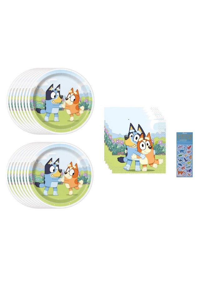 Unique Bluey Birthday Party Supplies Bundle Pack Includes Dessert Cake Paper Plates Beverage Dessert Cake Napkins Bundle For 16 - Image 1