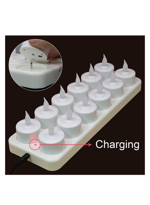 Rechargeable Tealights with Charging Base 12pcs Flameless Flickering LED Battery Candles with Frosted Cup Realistic Warm Yellow Decorative Lights for Home Table Decor