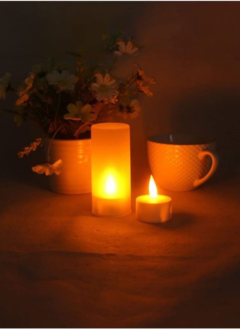 Rechargeable Tealights with Charging Base 12pcs Flameless Flickering LED Battery Candles with Frosted Cup Realistic Warm Yellow Decorative Lights for Home Table Decor