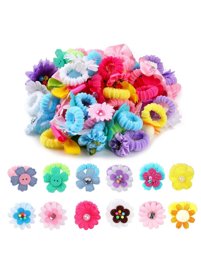 Zifengcer - 50 Pcs Elastic Hair Ties for Girls Cute Flower Toddler Hair Ties Multicolor Candy Baby Girls Scrunchies Soft Seamless Ponytail Holders Rubber Bands Sold by Zifengcer - Image 1
