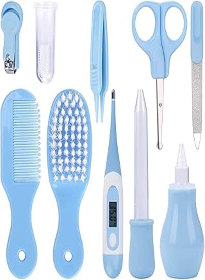 Glitz Baby Health Care Kit - Baby Grooming Kit Newborn Baby Care Accessories, 10Pcs Safety Cutter Nail Care Set, Nursery Baby Care Kit For Infants Newborns (Blue)