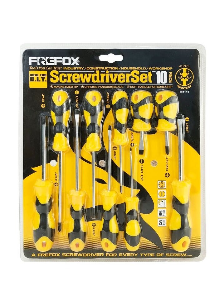 FREFOX Complete Screwdriver Kit 10-Piece Set by Frefox With Magnetized Tips 5x Star Type 5x Minus Type Screwdriver Set - Image 1