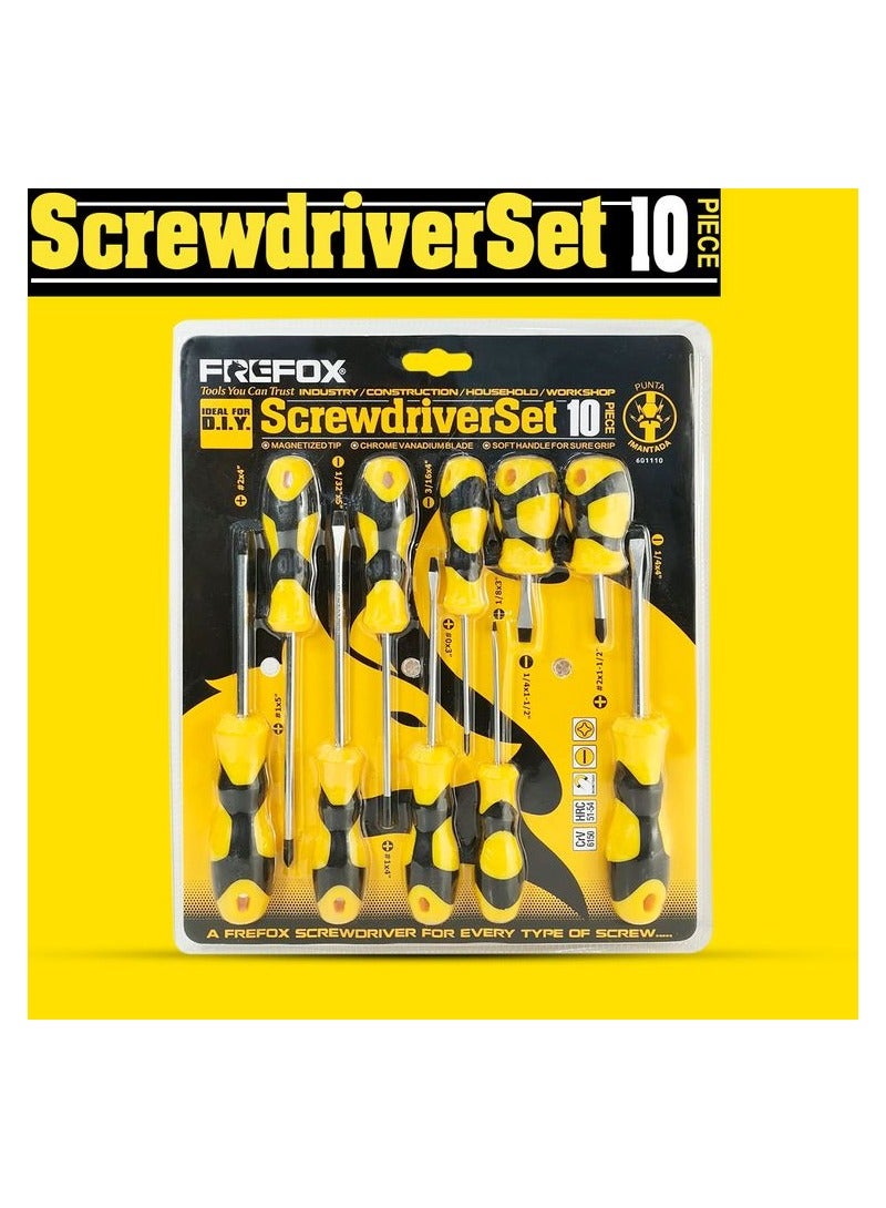 FREFOX Complete Screwdriver Kit 10-Piece Set by Frefox With Magnetized Tips 5x Star Type 5x Minus Type Screwdriver Set - Image 2