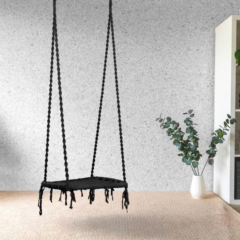 Swingzy Cotton Pine Single Seater Swing ChairHanging Swing Chair for Home Indoor Outdoor Patio Balcony GardenSwing for HomeJhula for AdultsFree Hanging Accessories 58x46145 Cm Black