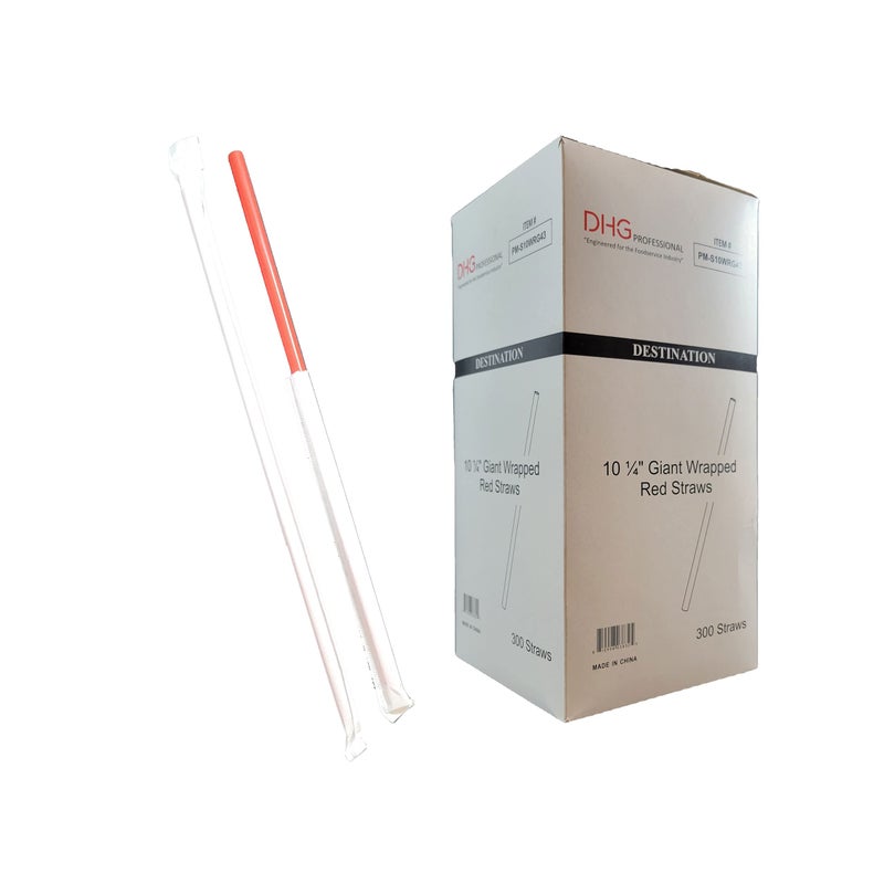 DHG PROFESSIONAL Premium Straws PaperWrapped Red Color Plastic Straws Giant Size 1025 inch long 7mm diameter 300 