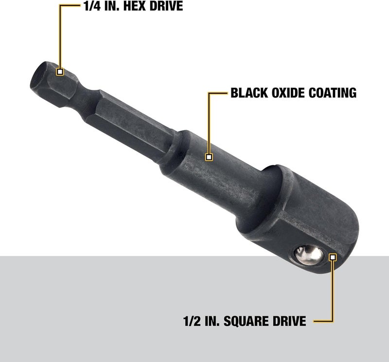 DEWALT IMPACT Socket Adapter Hex Shank 14Inch To 12Inch DW2547IR - Image 2