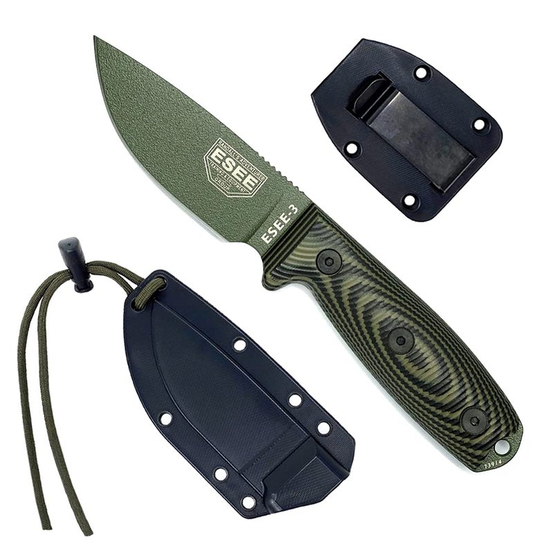 ESEE3 1095 Carbon Steel Black Sheath OD Green Blade OD GreenBlack G10 3D Handle