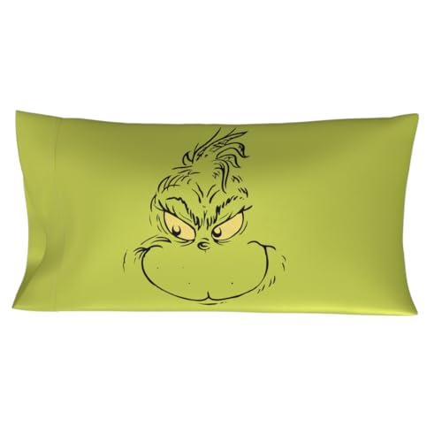 Franco Collectibles Grinch by Dr Seuss Holiday Beauty Silky Satin King Size Pillowcase Cover 20x36 for Hair and Skin Officially Licensed Product - Image 1