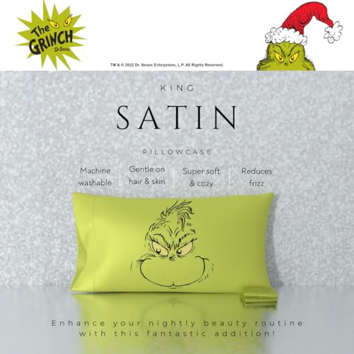 Franco Collectibles Grinch by Dr Seuss Holiday Beauty Silky Satin King Size Pillowcase Cover 20x36 for Hair and Skin Officially Licensed Product - Image 3