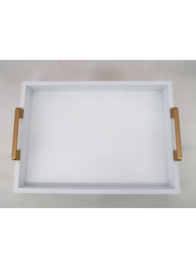 Felli Rectangular Wooden Tray with Handle Matte White and Brown 42cm