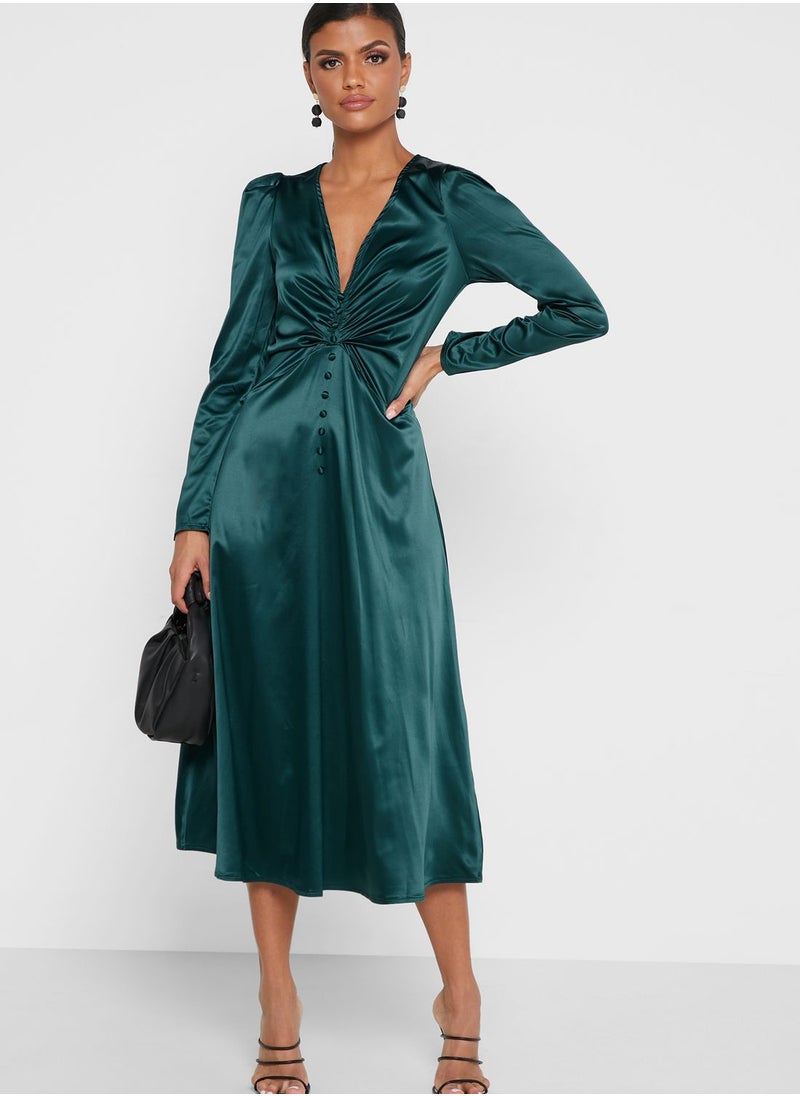 ELLA - Ruched Detail Buttoned Dress - Image 1
