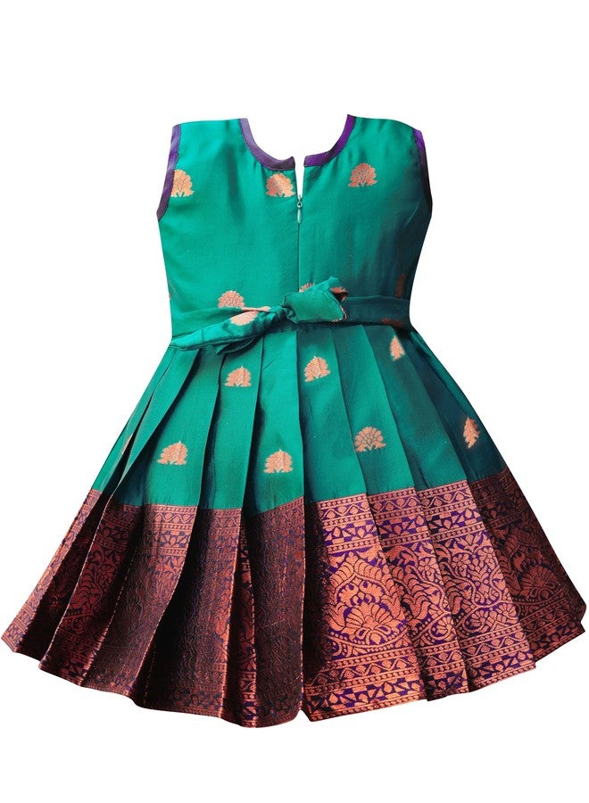 Suzvan Baby Girls South Indian Traditional Pattu Pavadai Jacquard Silk Lehenga Choli (Rama, 3-4 Years) - Image 5