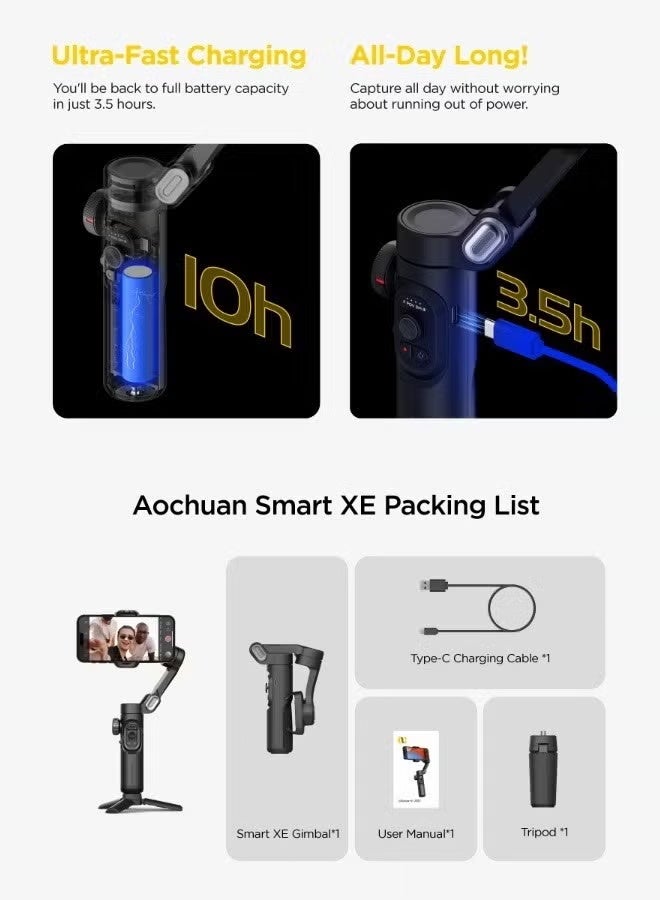 اوتشوان هاتف تثبيت النظام 3-Axis هاتف ذكيّ مطوي لـ iPhone Gimble with Focus Wheel TikTok يوتيوب Vlog Stabiliser لـ iPhone & Android - Image 5