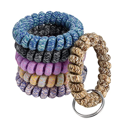 BIHRTC Pack of 6 Keychain Bracelet Wristlet Wrist Key Chain Holder Spring Wristband Flexible Spiral Wrist Coil Spring Stretchable Spiral Key Rings for Gym Pool ID Badge Sports - Image 1