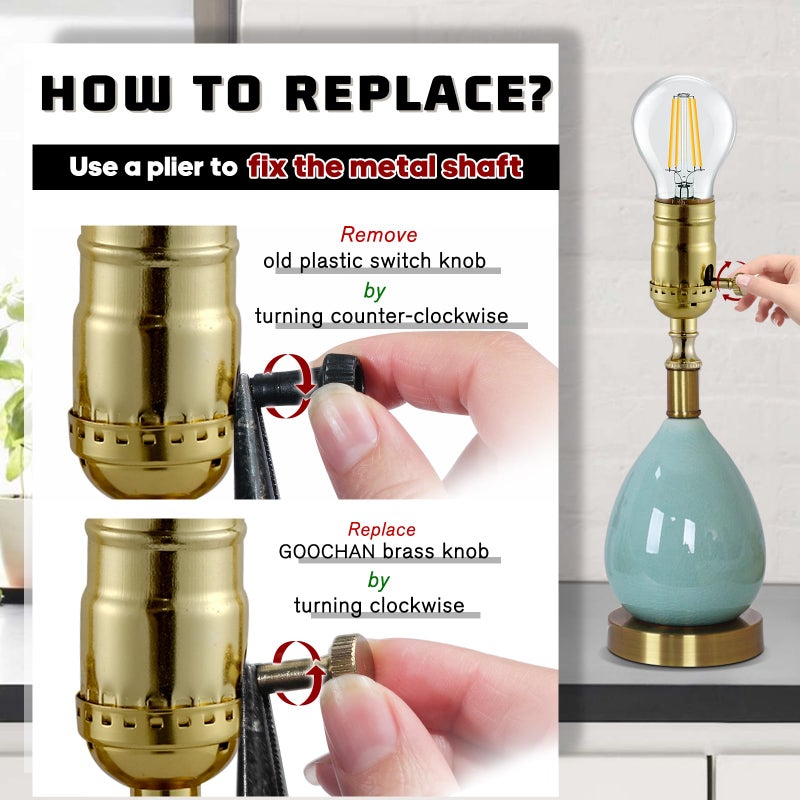 GooChan Brass Lamp Switch Knob,Turn On/Off Light Switch Knob Replacement,Standard Size Twist Switch Knobs,Antique Brass Color (Gold) - Image 3