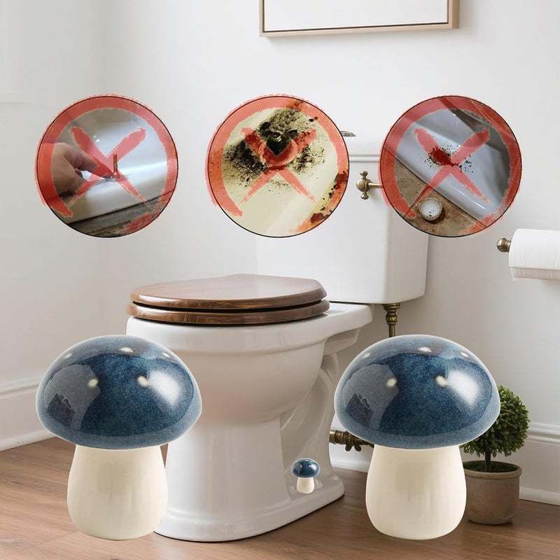 BEUNAIZER Ceramic Toilet Bolt Covers Decorative, Toilet Screw Cover Caps, Toilet Caps for Bottom of Toilet, Cute Mushroom Toilet Bolt Caps, Set of 2 Toilet Bowl Bolt Covers Floor, Bathroom Decor (Blue) - Image 3